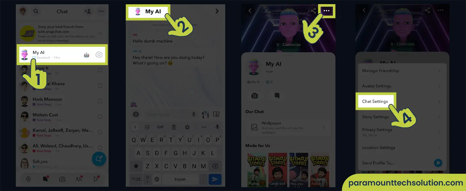 How to delete My AI on Snapchat without Snapchat Plus Using chat setting