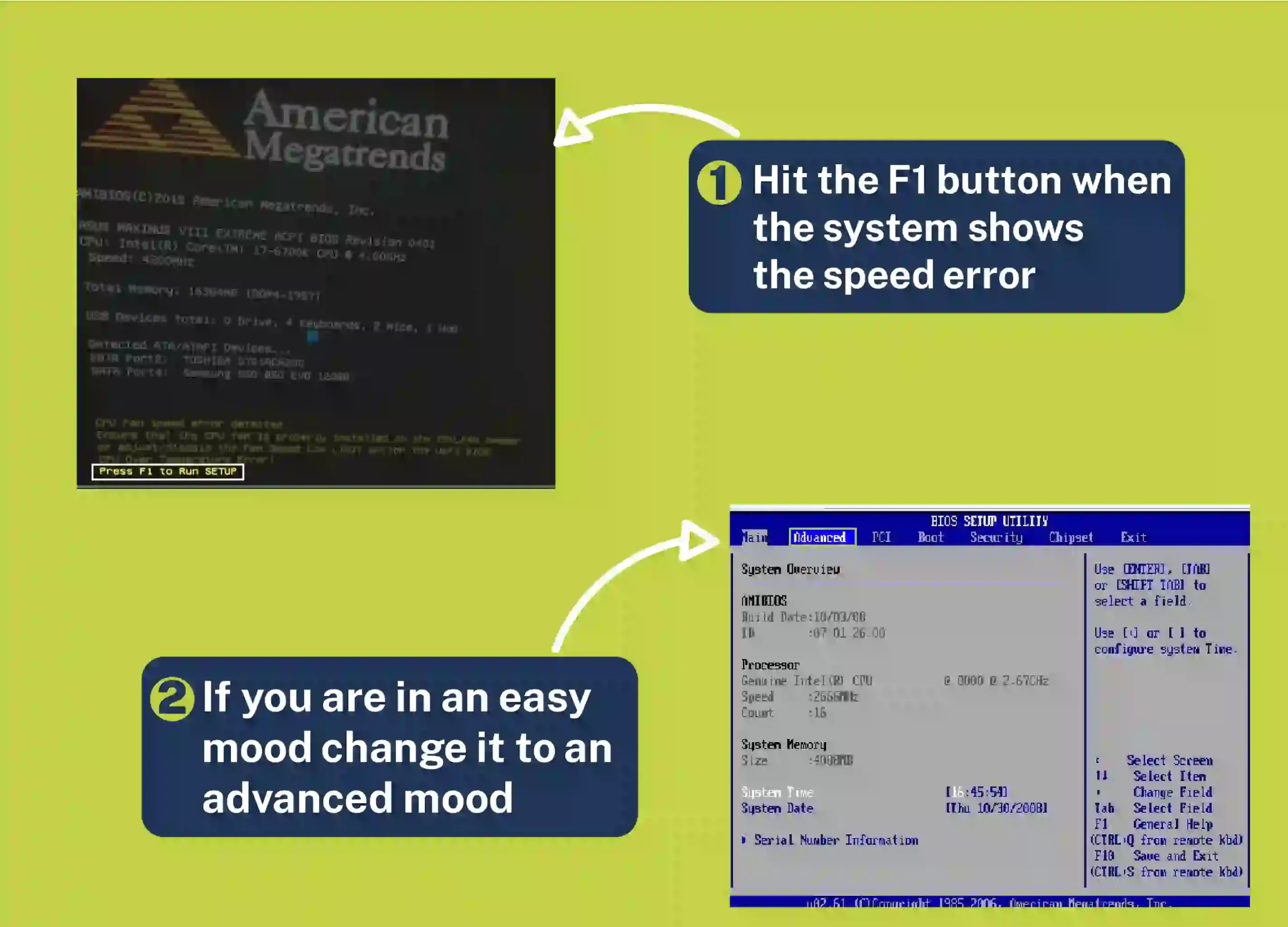 cpu fan error solution hit the f1 button when the system show the speed error