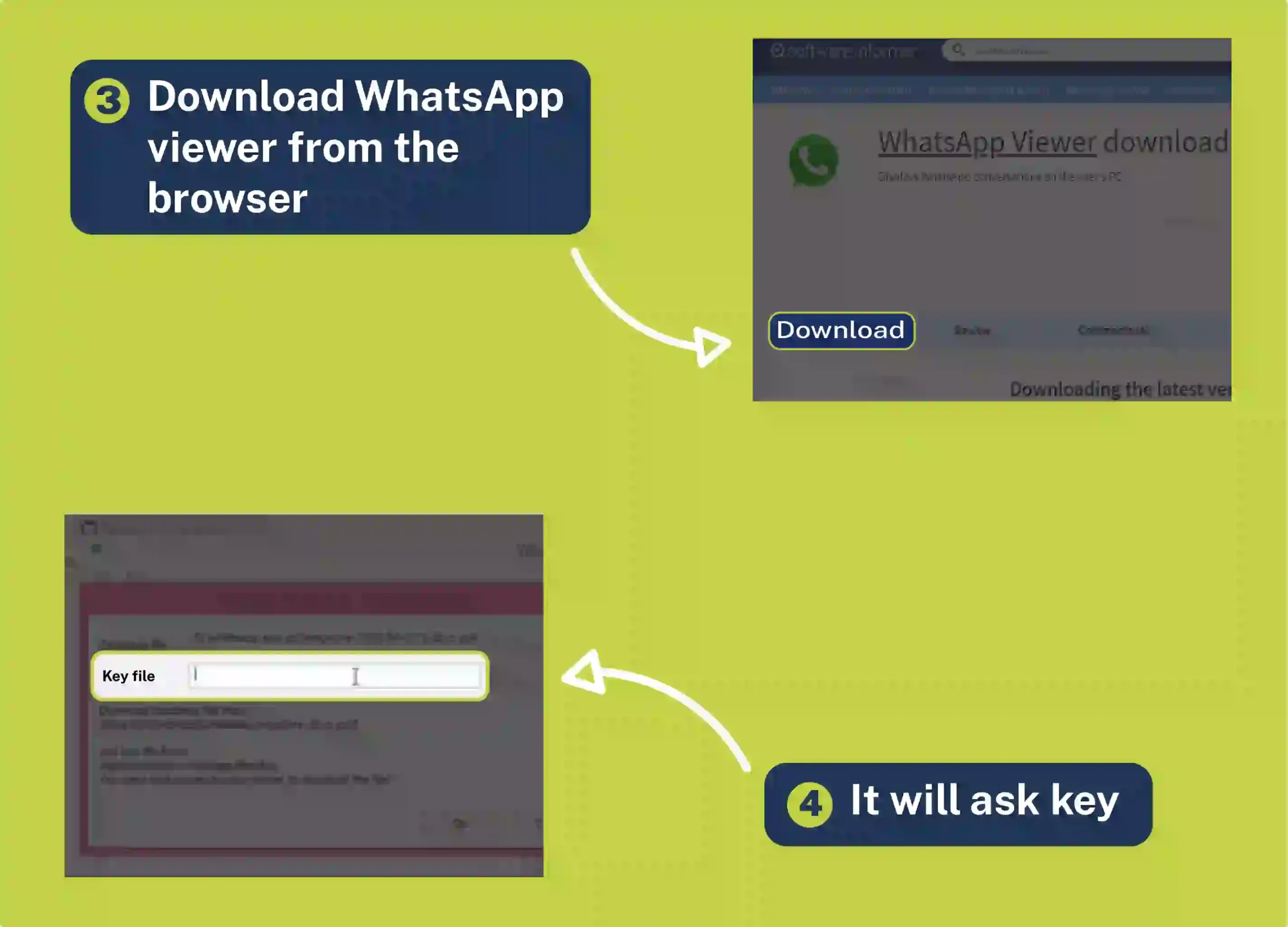 Download WhatsApp Viewer from the browser and It will ask key before reading encrypted whatsapp messages