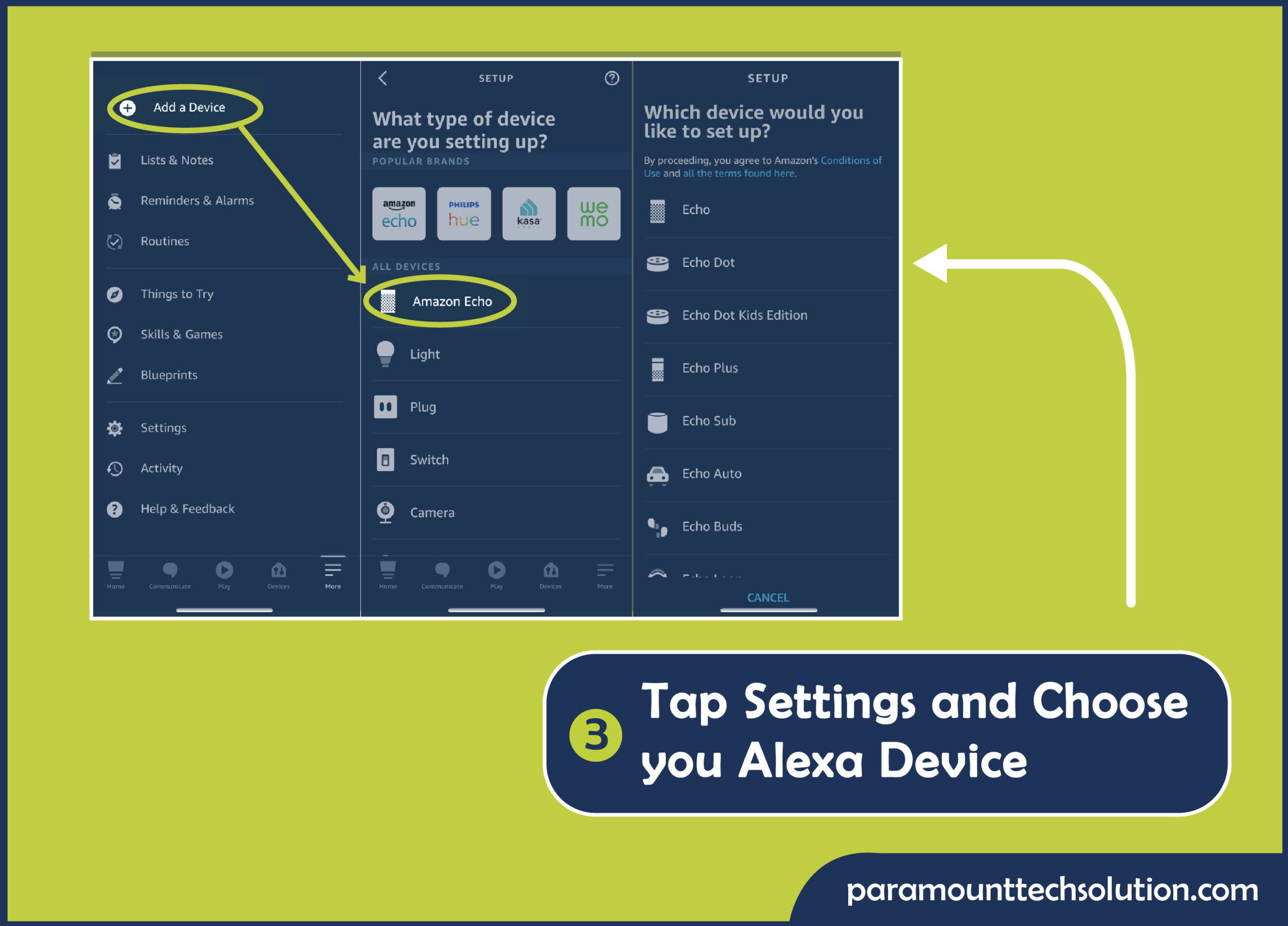 Step 3: Tap Settings and choose your Alexa Device.