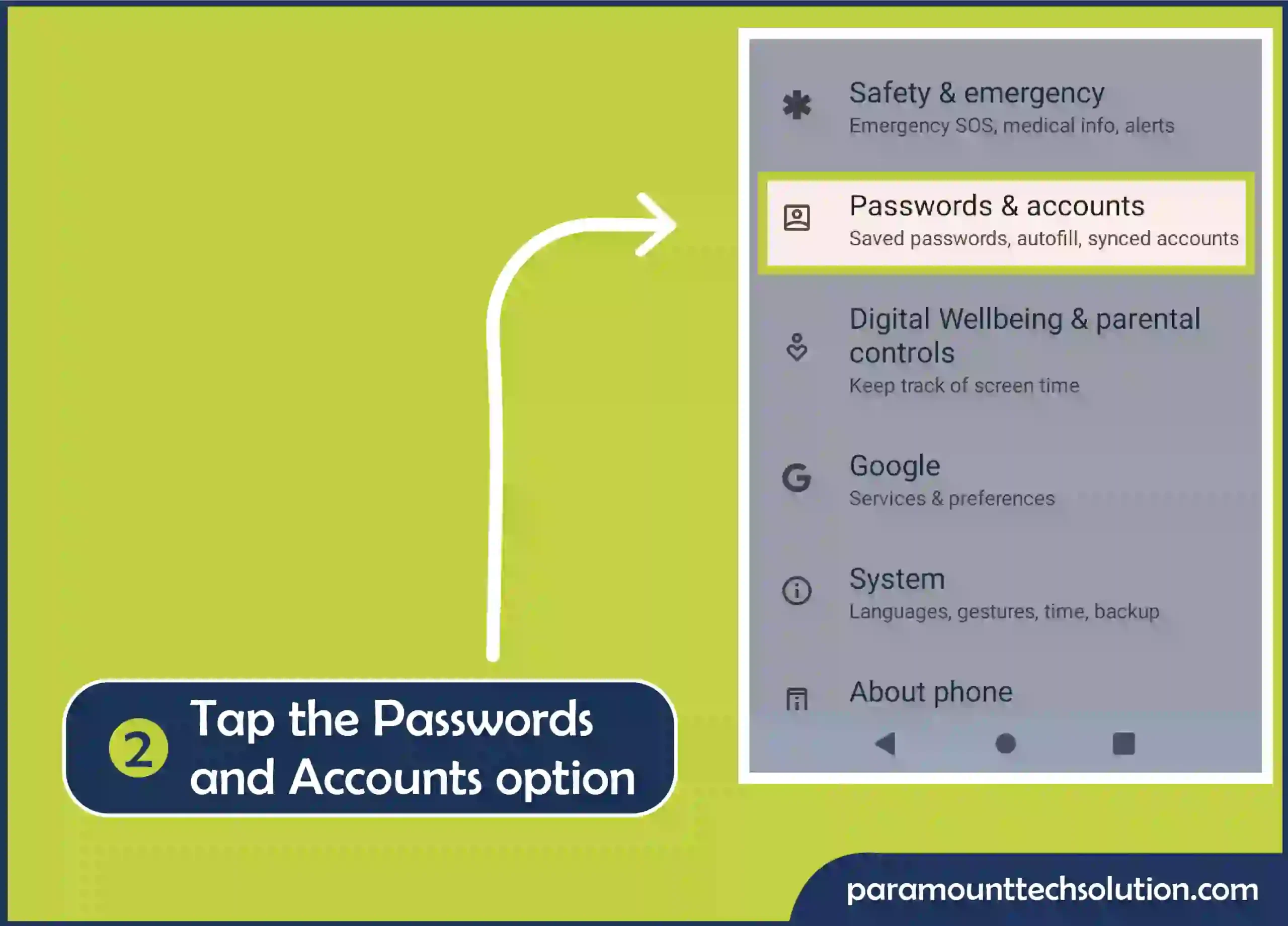 want to You see mail Step 2: Click on the Passwords and Accounts option.