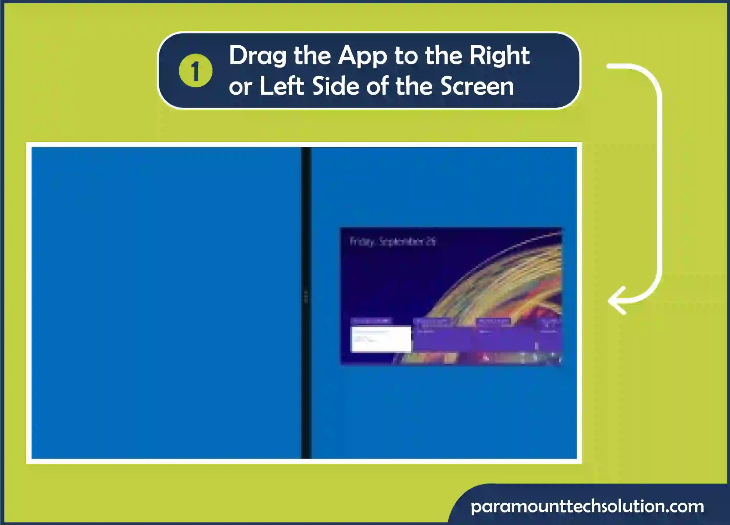 Steps to do Android Tablet Split Screen Open an app and swipe down from the top of the tablet until the app minimizes. Drag the app to the right or left side of the screen.