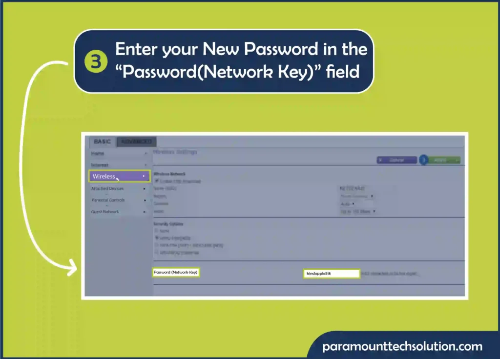 Step to change the wifi password is Enter your New Password in the “Password(Network Key)” field Tap Apply to save changes.