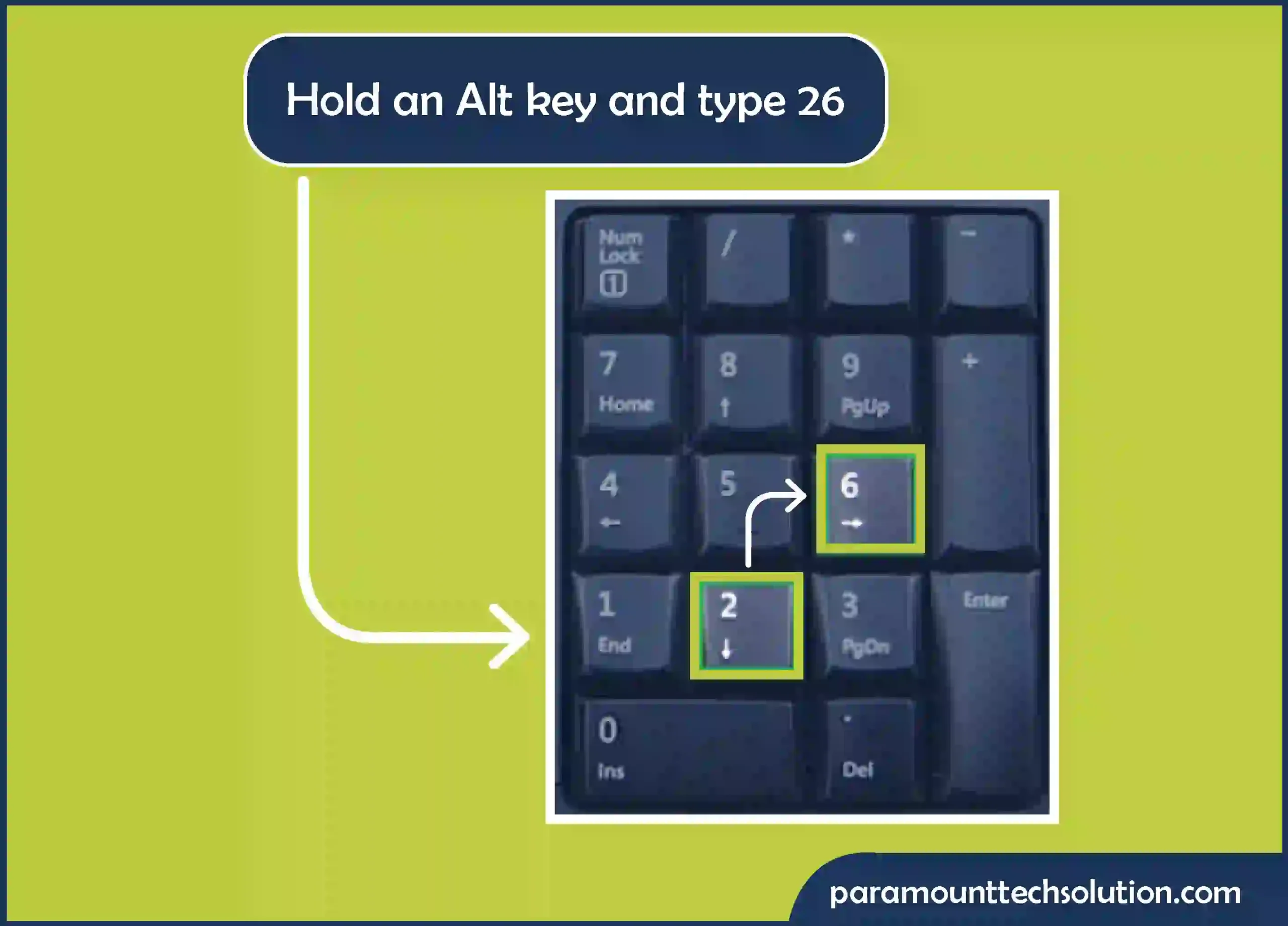 Right Arrow ALT Code Hold an Alt key and type 26 for the Right arrow sign