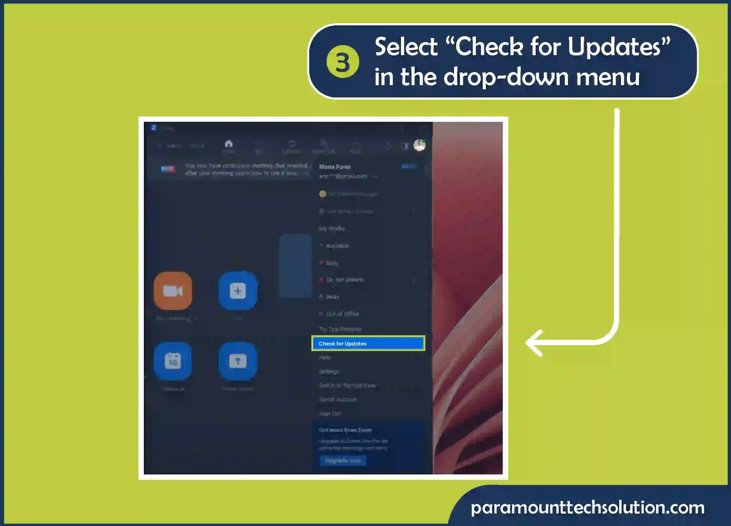 error claiming Zoom meeting id not valid Step 3: Select “Check for Updates” in the drop-down menu