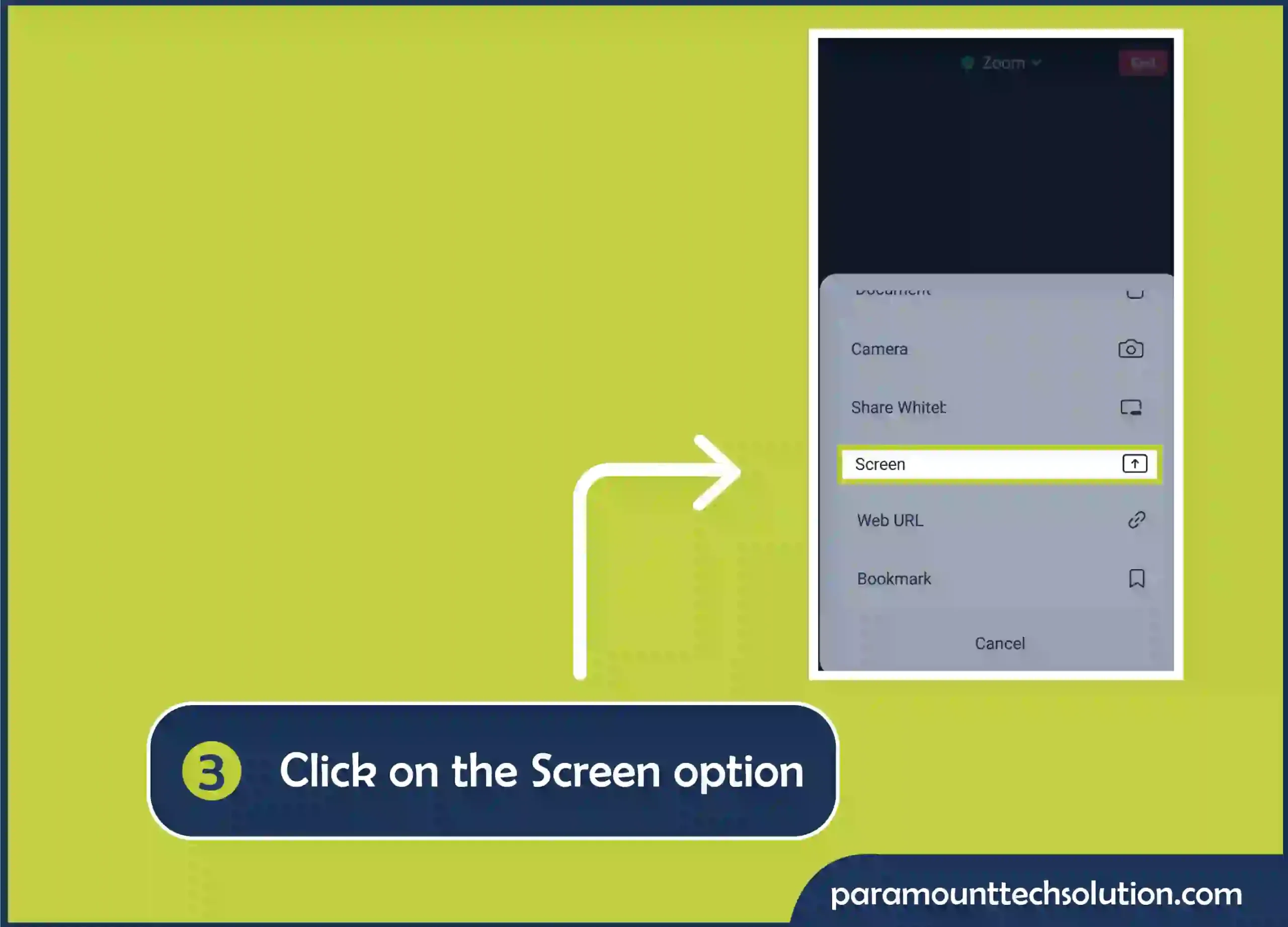 Click on the Screen option to share the screen.