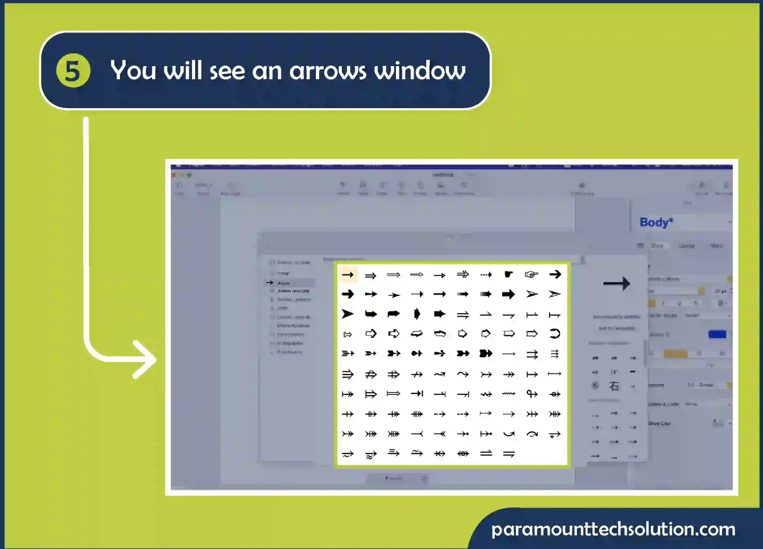 You will see an arrow window with different types of arrow signs